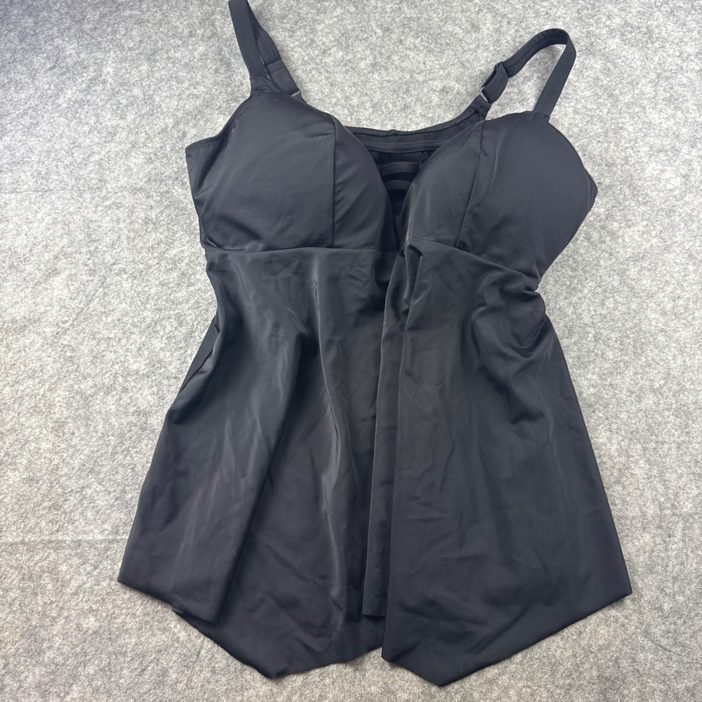 Elomi Swim Black Underwired Tankini Top ES7191BLK US 16 Strappy Detail NWT